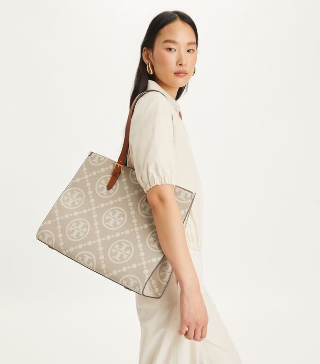 T MONOGRAM CONTRAST EMBOSSED TOTE TORY BURCH LARGE