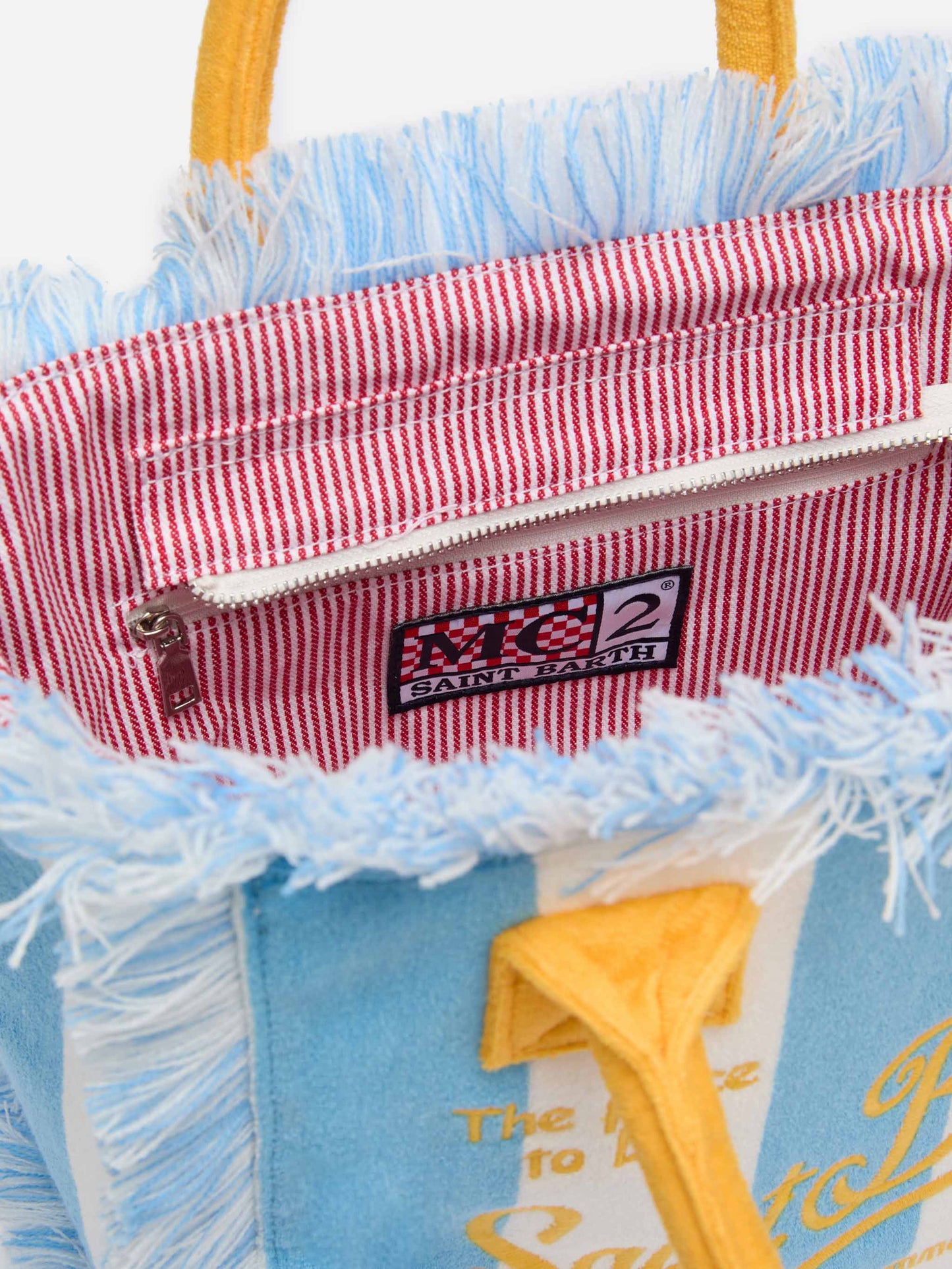 MC2 SAINT BARTH COLETTE SPONGE LIGHT BLUE STRIPED TERRY HANDBAG