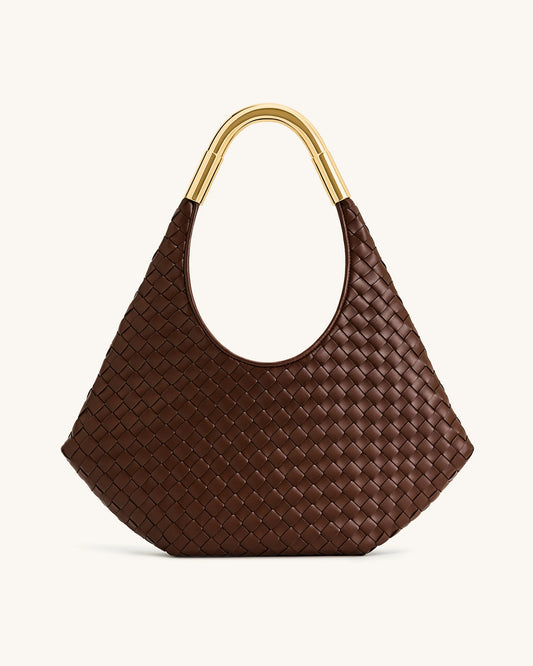 JW Olivia Hand-Woven Metal Handle Hobo Bag - Brown