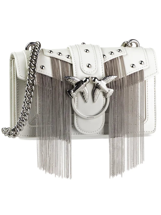 PINKO Chain Fringe Cross Body Bag In White