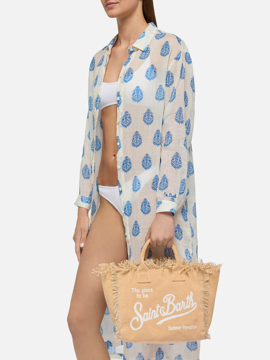 MC2 SAINT BARTH COLETTE BEIGE COTTON CANVAS HANDBAG