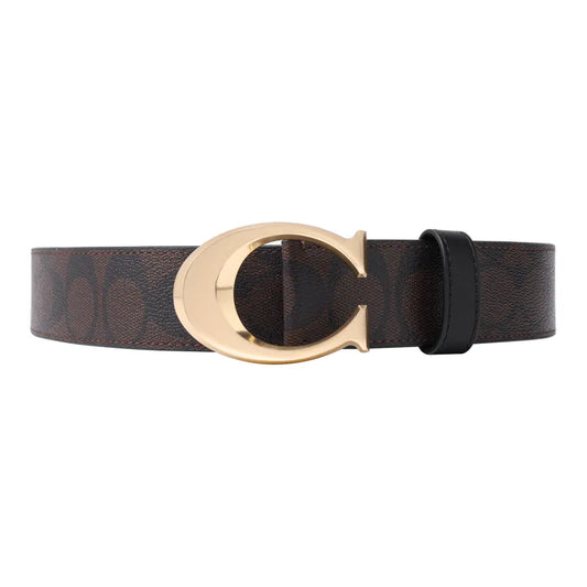 COACH Cow Leather Monogram Belt Men's Dark Brown