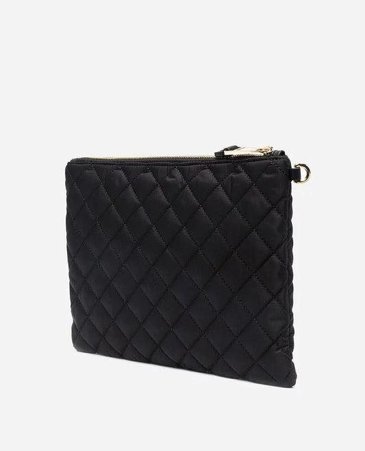 MOSCHINO Logo-patch Quilted Clutch Bag In Black