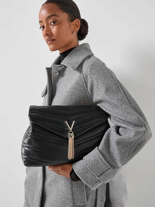 Valentino Privilege Quilted Large Shoulder Bag - Black