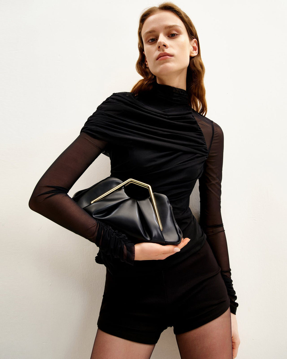 JW PEI Lila Metal Frame Clutch in Black