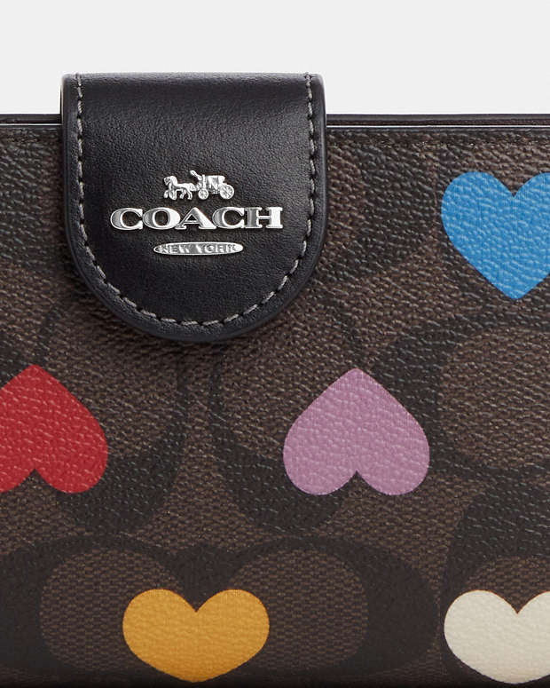 Coach Medium Corner Zip Wallet In Signature Canvas With Heart Print