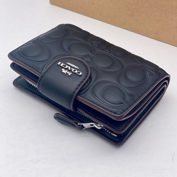 Coach Medium Corner Zip Wallet With Signature Black