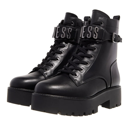 Guess Women's Vaires Lug Sole Cuff Lace Up Logo Plated Combat Booties 9M