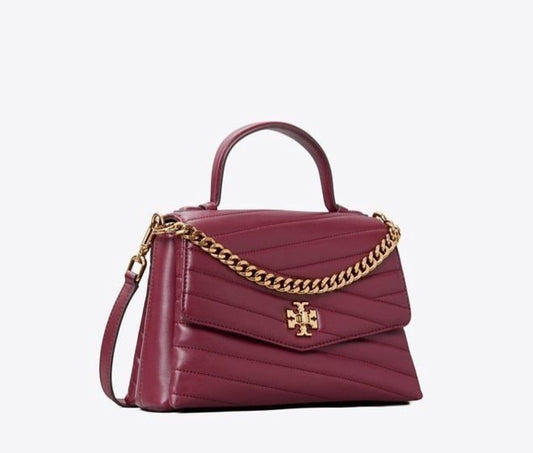 Tory Burch Burgundy Chevron Leather Kira Top Handle Bag