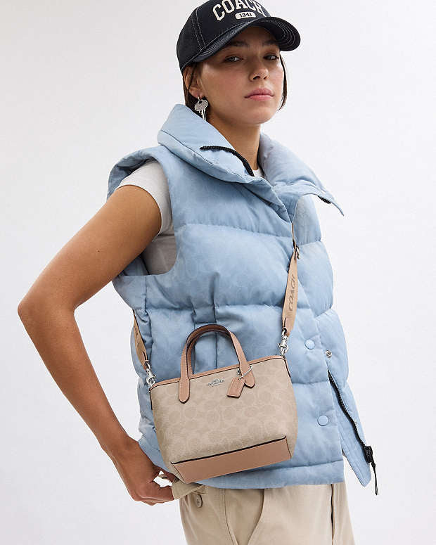 Coach City Mini Tote Bag In Signature Canvas silver sand taupe