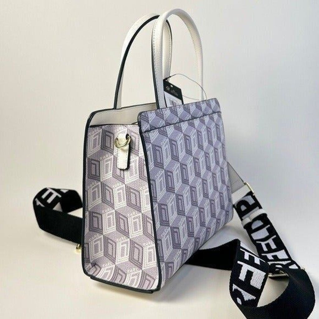 KARL LAGERFELD PARIS Maybelle Zip Top Satchel Shoulder Bag in White / Gray