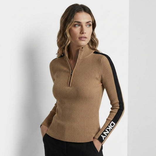 DKNY LONG SLEEVE 1/4 ZIP LOGO TAPE SWEATER SIZE L