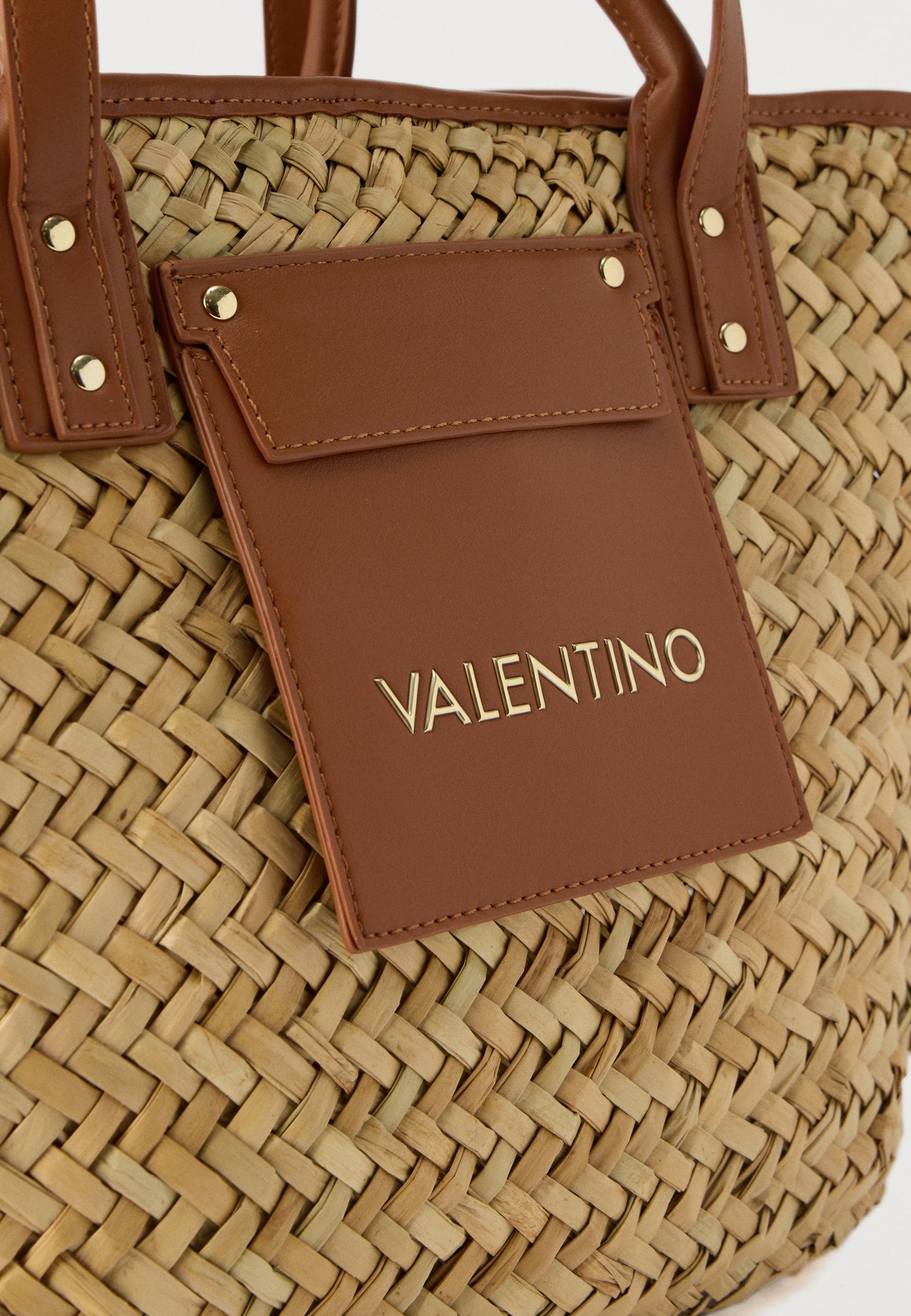 Valentino woven straw tote with brown leather trim