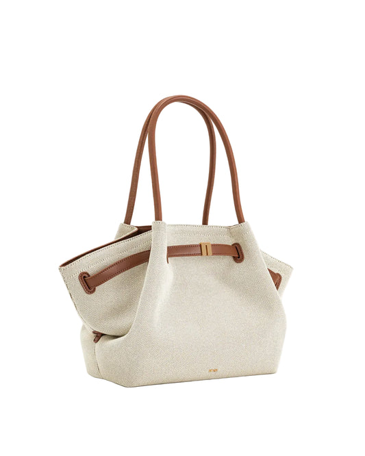 JW PEI Hana Medium Faux Straw Tote Bag in Beige & Brown Canvas