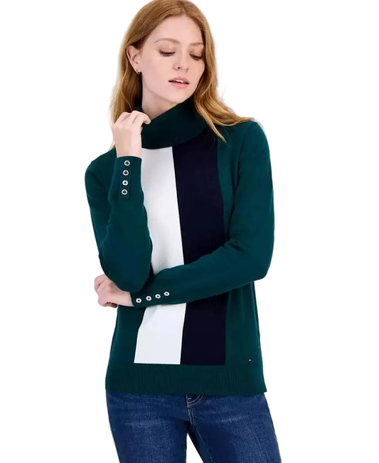Tommy HilfigerWomen's Cotton Vertical Stripe Turtleneck Sweater