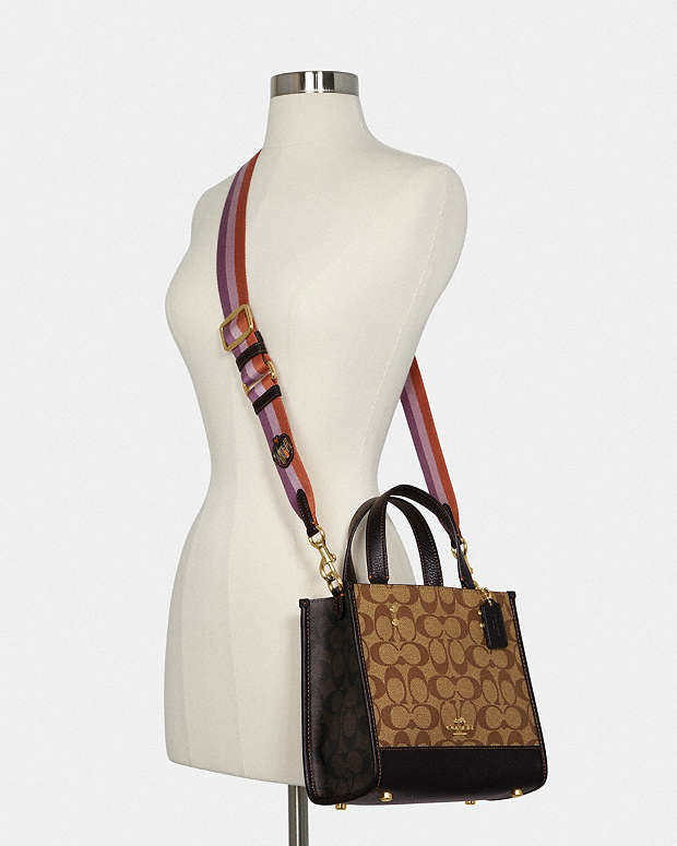 Coach Dempsey Tote 22 In Colorblock Signature Canvas With Disco Patches