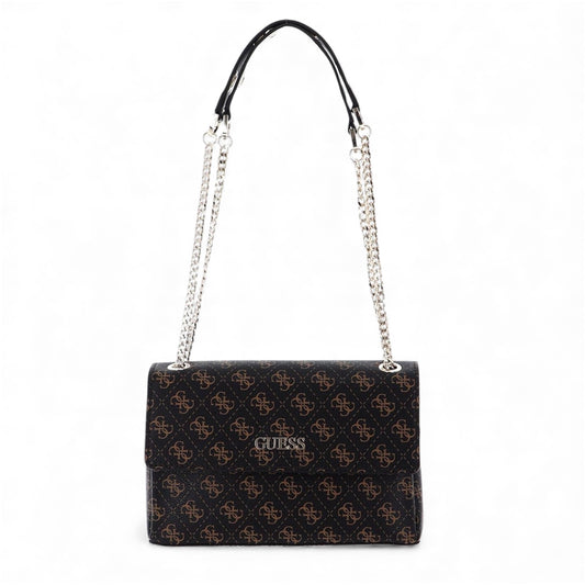 GUESS Washington Convertible Crossbody Flap Handbag Brown Multi Signature