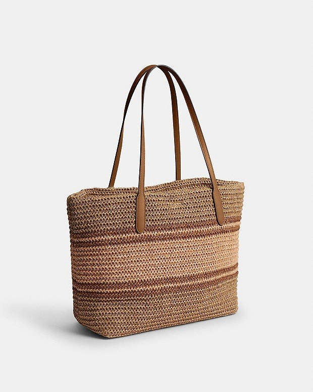 COACH Straw and smooth leather City Tote Bag