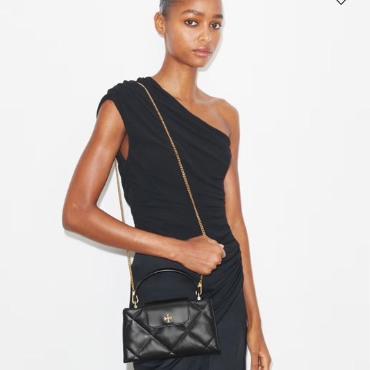 TORY BURCH KIRA DIAMOND QUILT TOP-HANDLE BAG IN BLACK