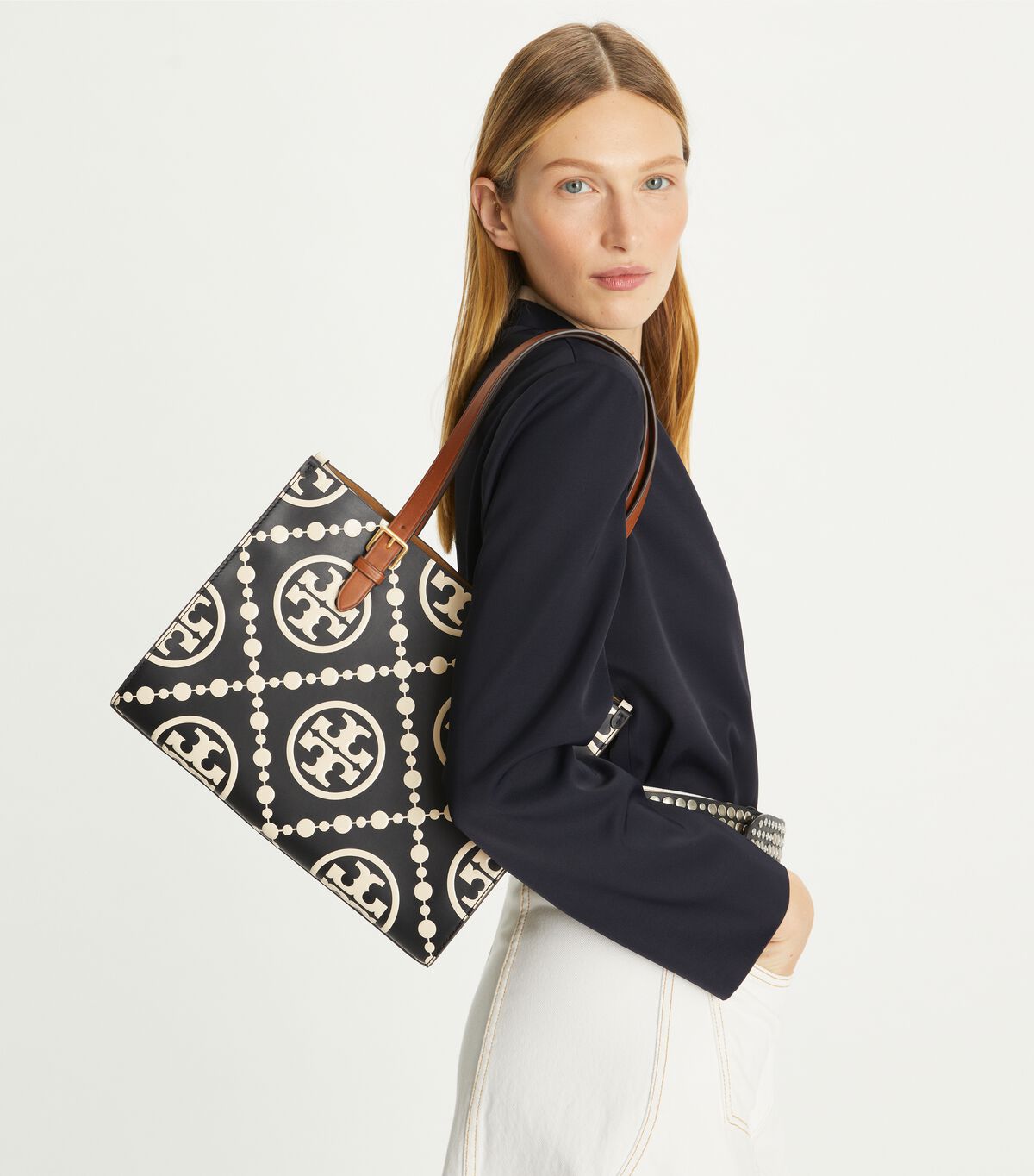 SMALL T MONOGRAM CONTRAST EMBOSSED TOTE TORY BURCH