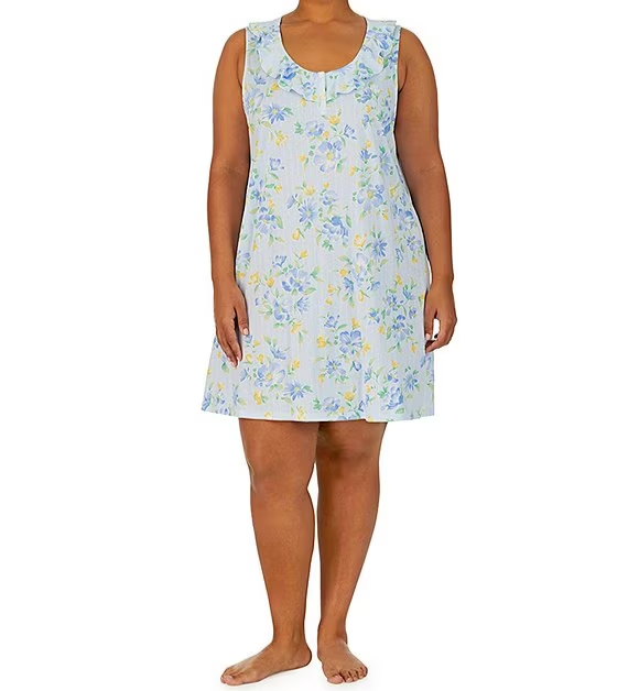 Ralph Lauren Blue/Green/Yellow FLORAL Sleeveless Jersey Knit Nightgown SIZE XL