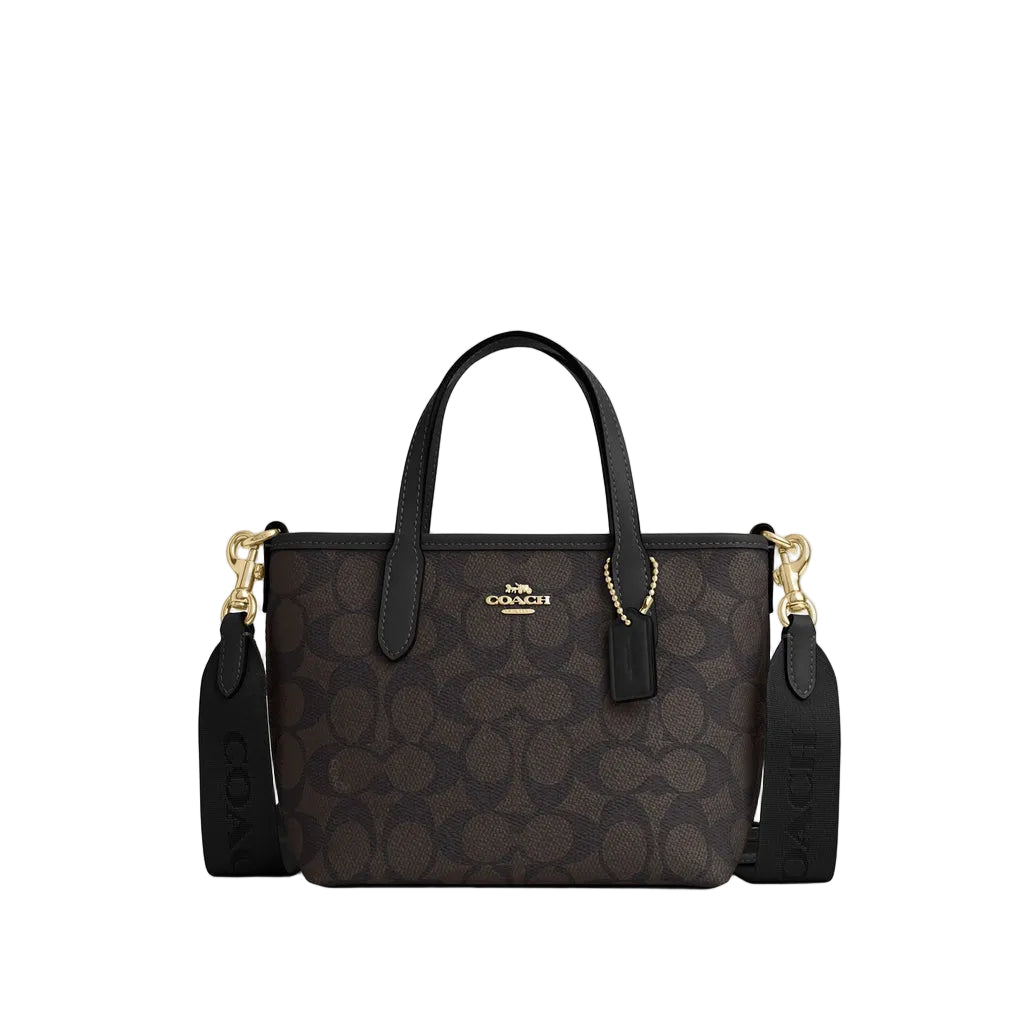 Coach City Mini Tote Bag In Signature Canvas Brown Black