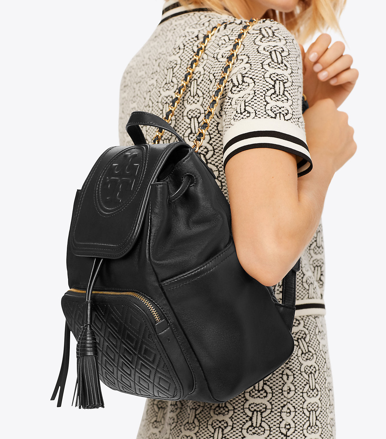 TORY BURCH FLEMING BACKPACK FRONT ZIP POCKET BLACK