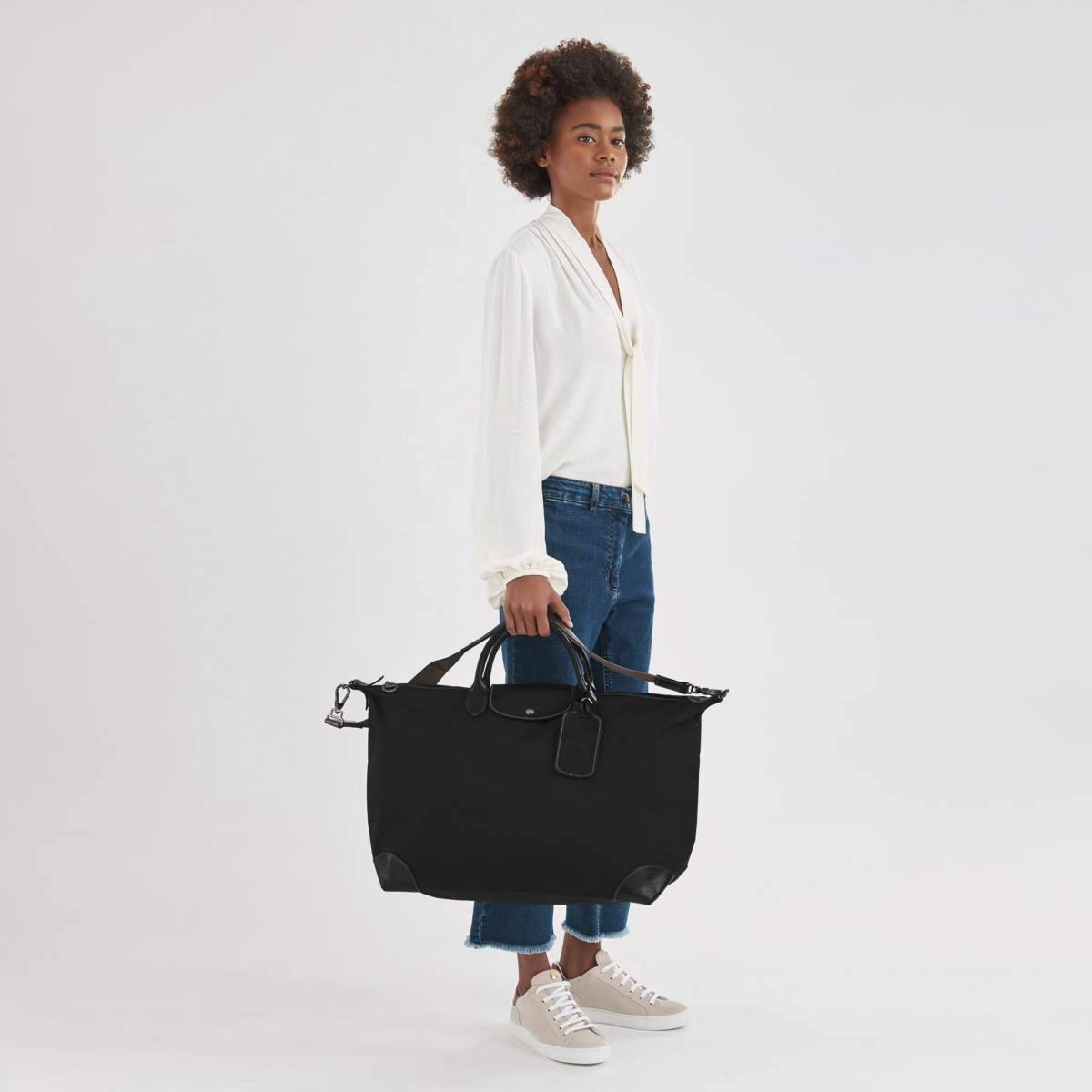 LongChamp Le Pliage Original M Russian canvas and leather travel bag