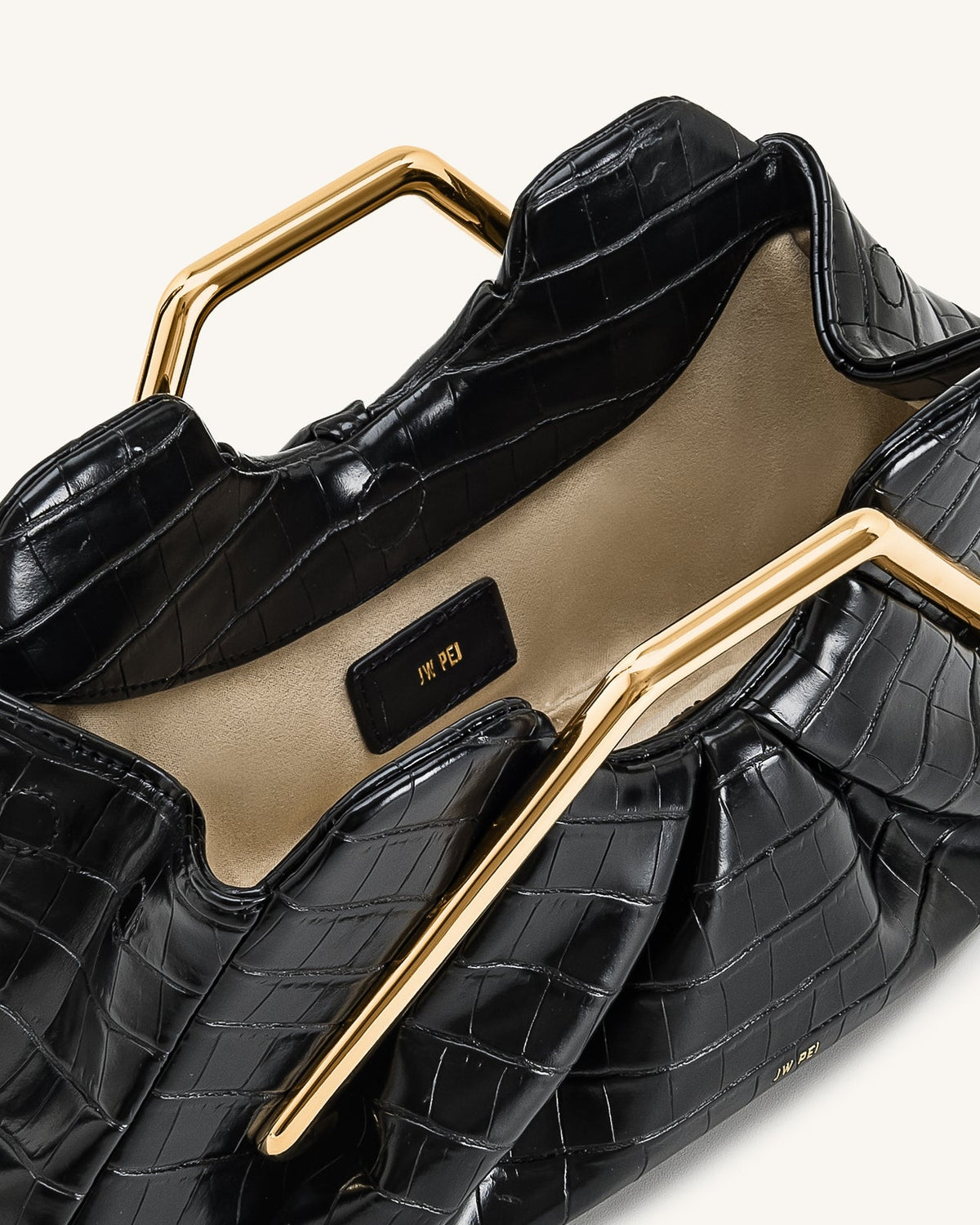 JW PEI Lila Metal Frame Clutch in Black