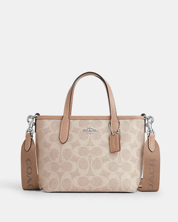 Coach City Mini Tote Bag In Signature Canvas silver sand taupe