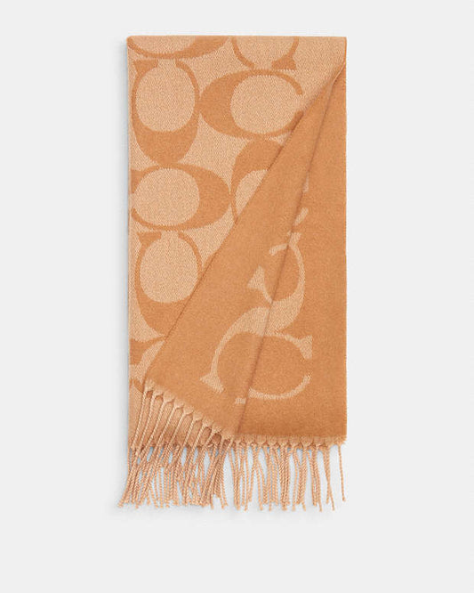 COACH Reversible Signature Cashmere Muffler scarf- Camel