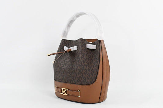 Michael Kors Reed Medium Leather Bucket Signature Crossbody Bag MK