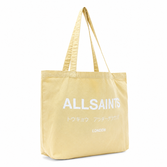AllSaints Underground Logo White Print Tote Bag Mellow Yellow