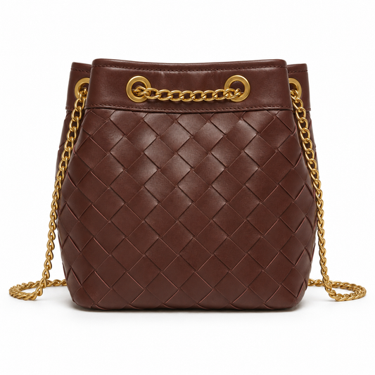 JW PEI Yara handwoven Bucket Bag in Burgundy