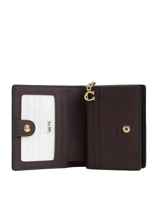 Coach Snap Wallet In Dark Brown Signature Canvas