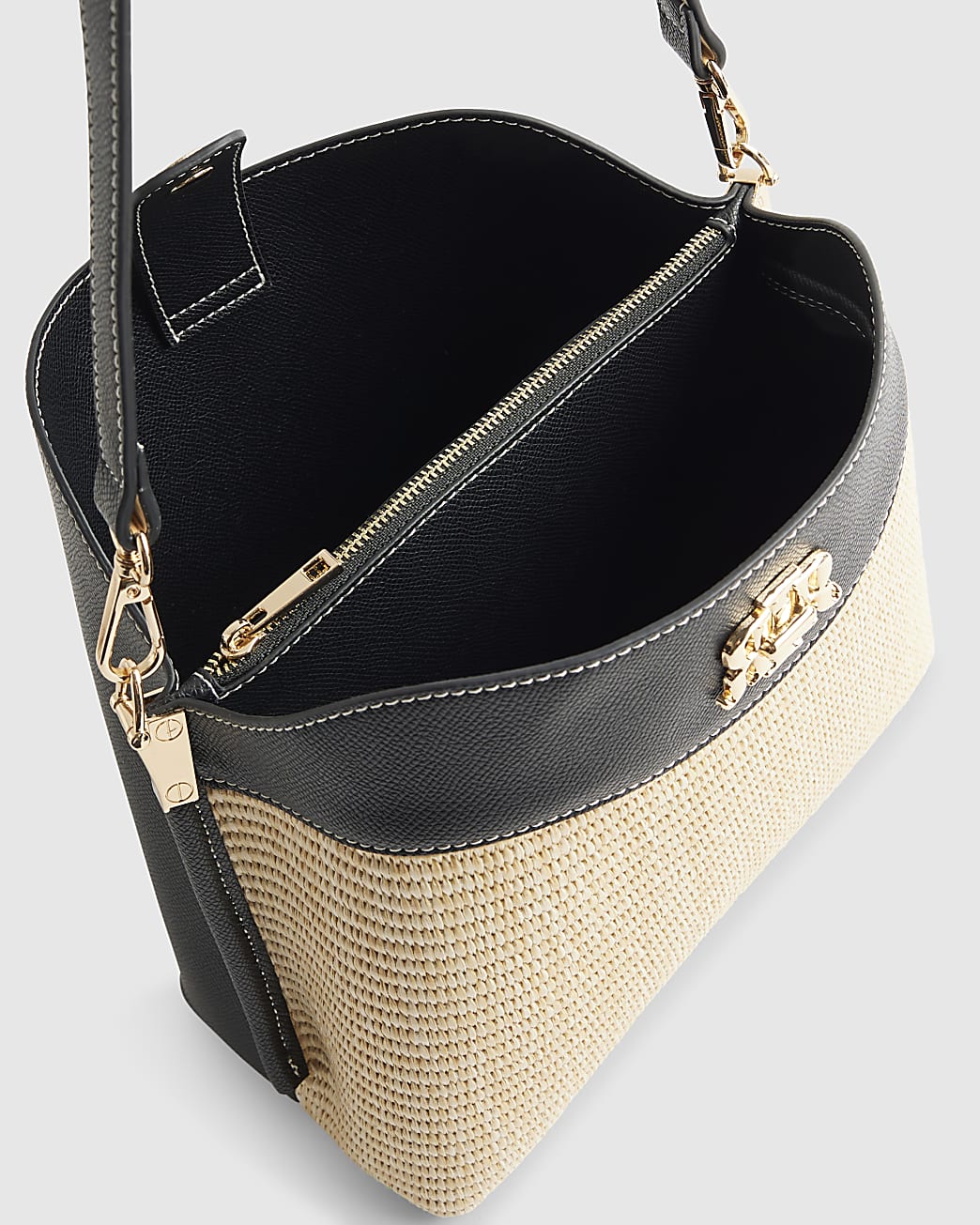 River Island beige raffia bucket bag