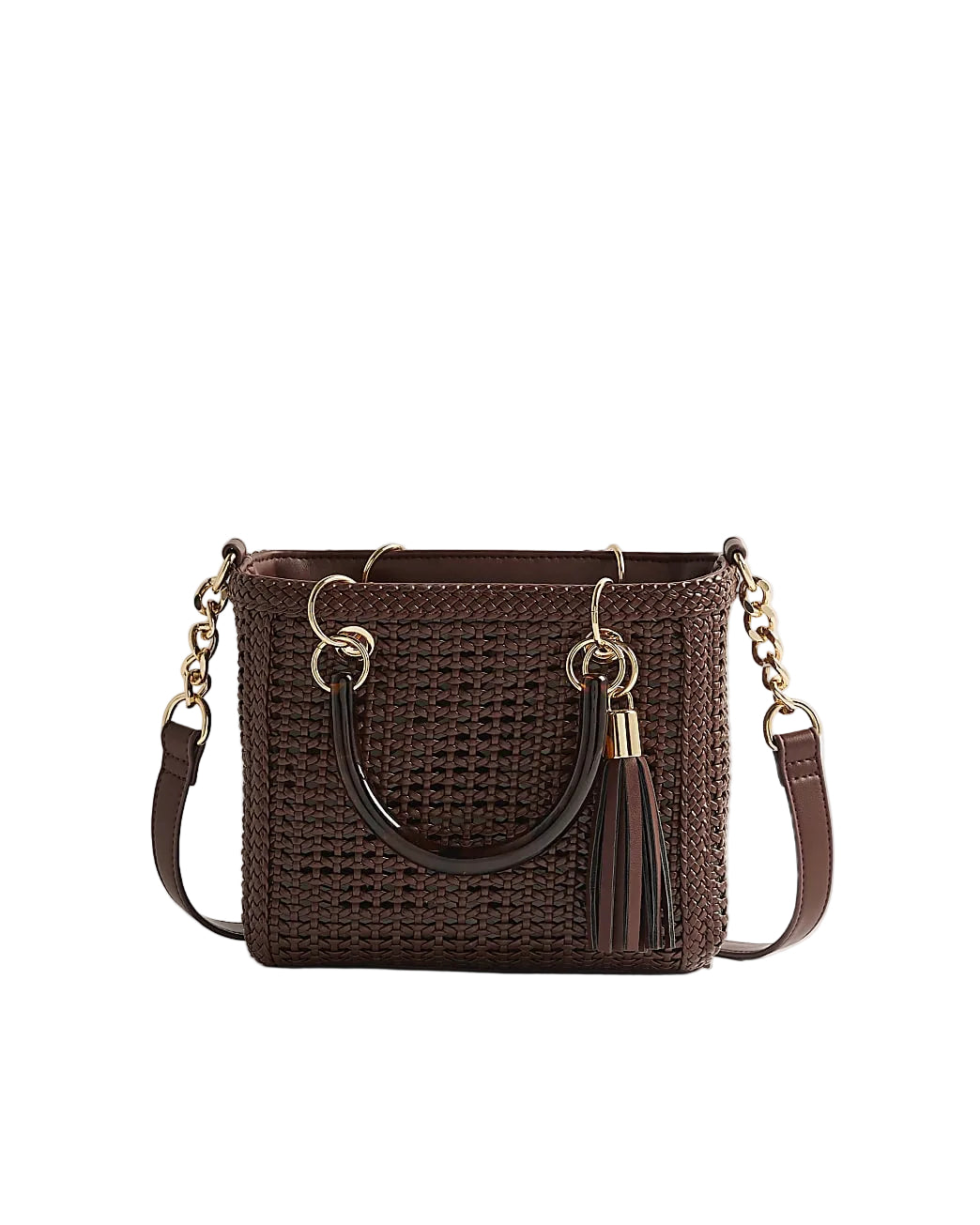 River Island Brown Woven Mini Tote Bag in