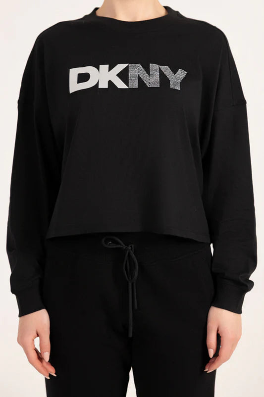FOIL RHINESTONE LOGO LONG SLEEVE TEE DKNY size M