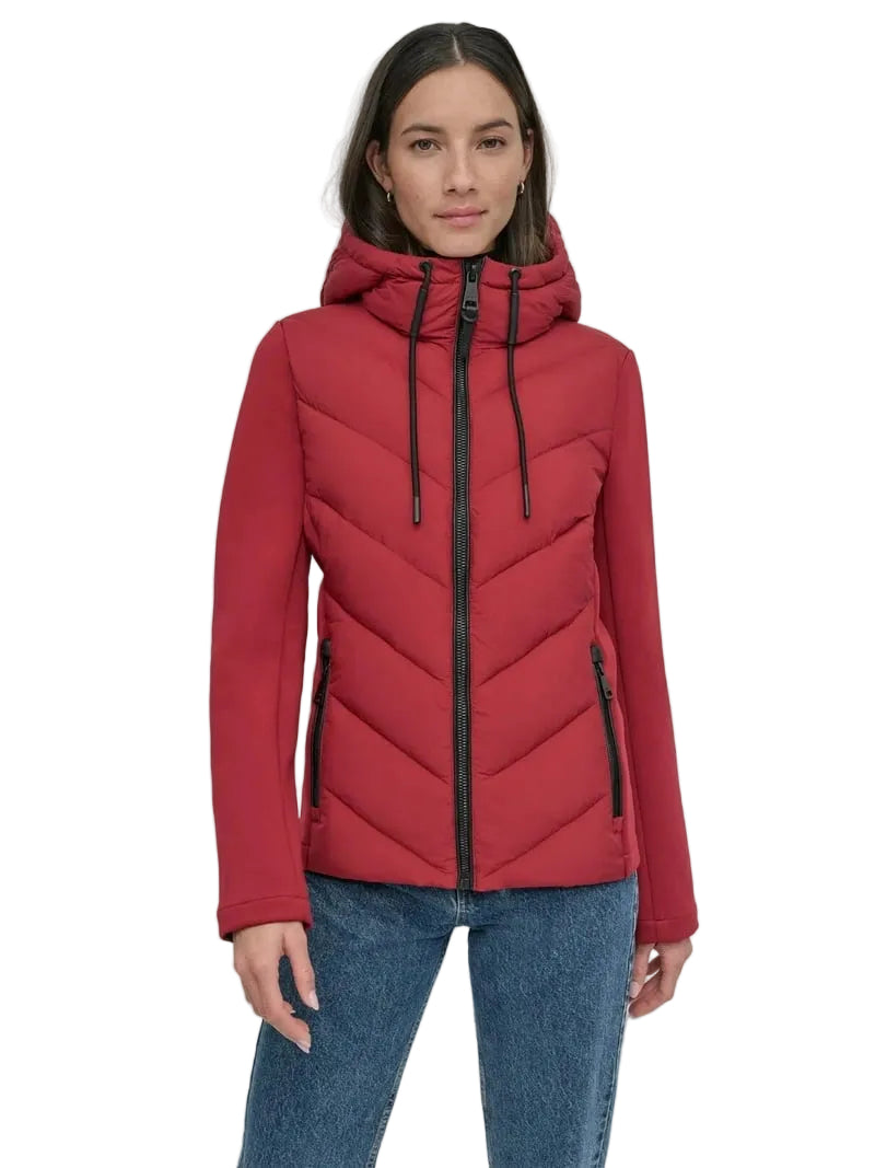 DKNY Red Puffer Jacket in Red