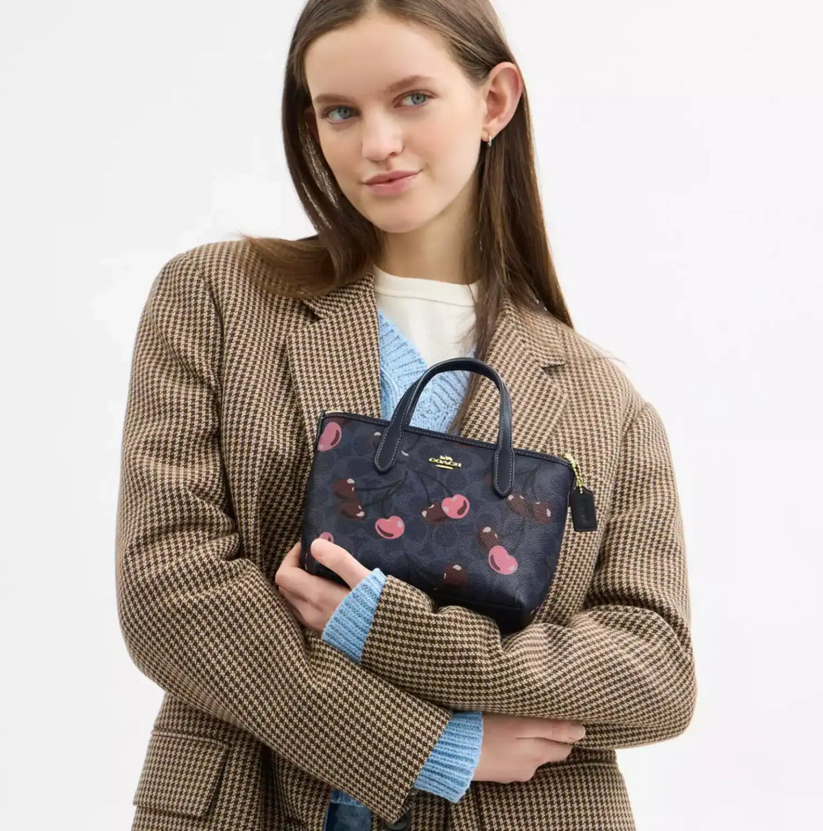 Coach City Mini Tote Bag In Signature Canvas Blue Cherry Print