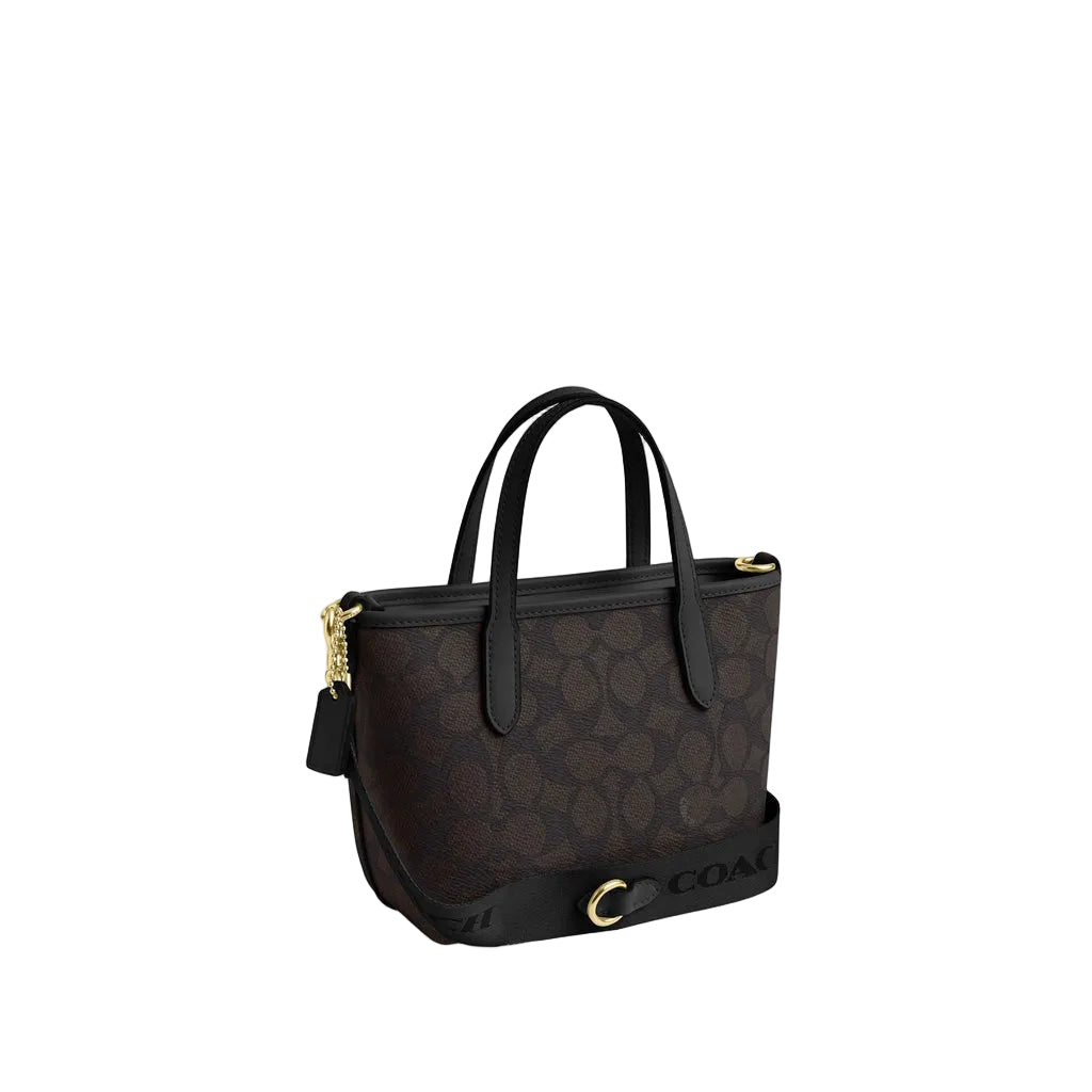 Coach City Mini Tote Bag In Signature Canvas Brown Black