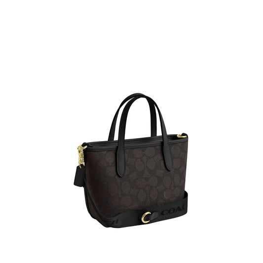 Coach City Mini Tote Bag In Signature Canvas Brown Black
