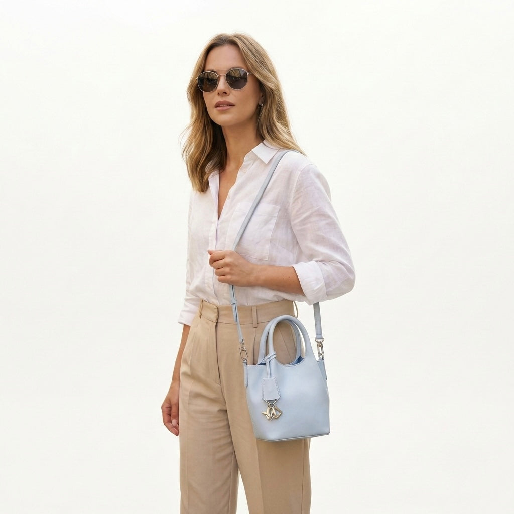 DKNY Handbag with Silver Charm in Light Blue