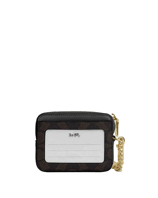 Coach Zip Card Case In Signature Canvas in Brown