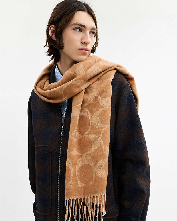 COACH Reversible Signature Cashmere Muffler scarf- Camel