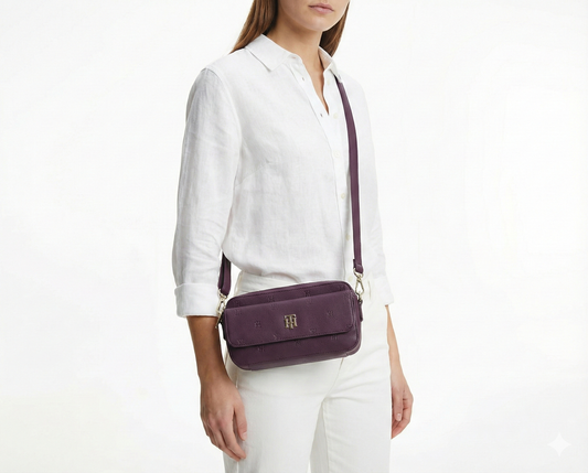 Tommy Hilfiger Monogram Crossbody Camera Bag in burgundy