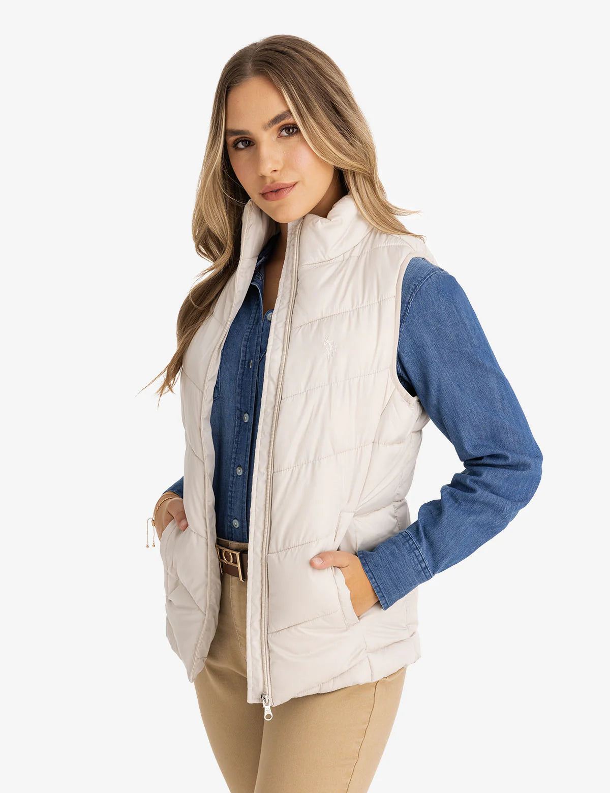 U.S. Polo Assn. Classic Puffer Vest in off white size L