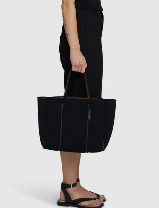 State of escape Flying Solo tote in black / saddle (dual tone) medium size