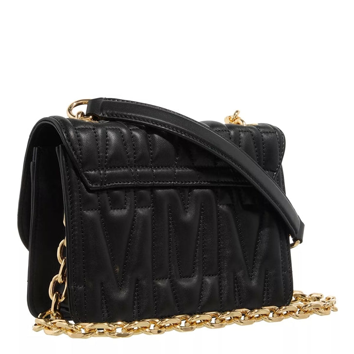 MOSCHINO "M" Group Quilted Shoulder Bag Fantasy Print Black