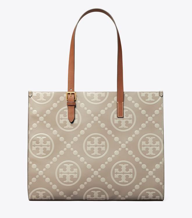 T MONOGRAM CONTRAST EMBOSSED TOTE TORY BURCH LARGE